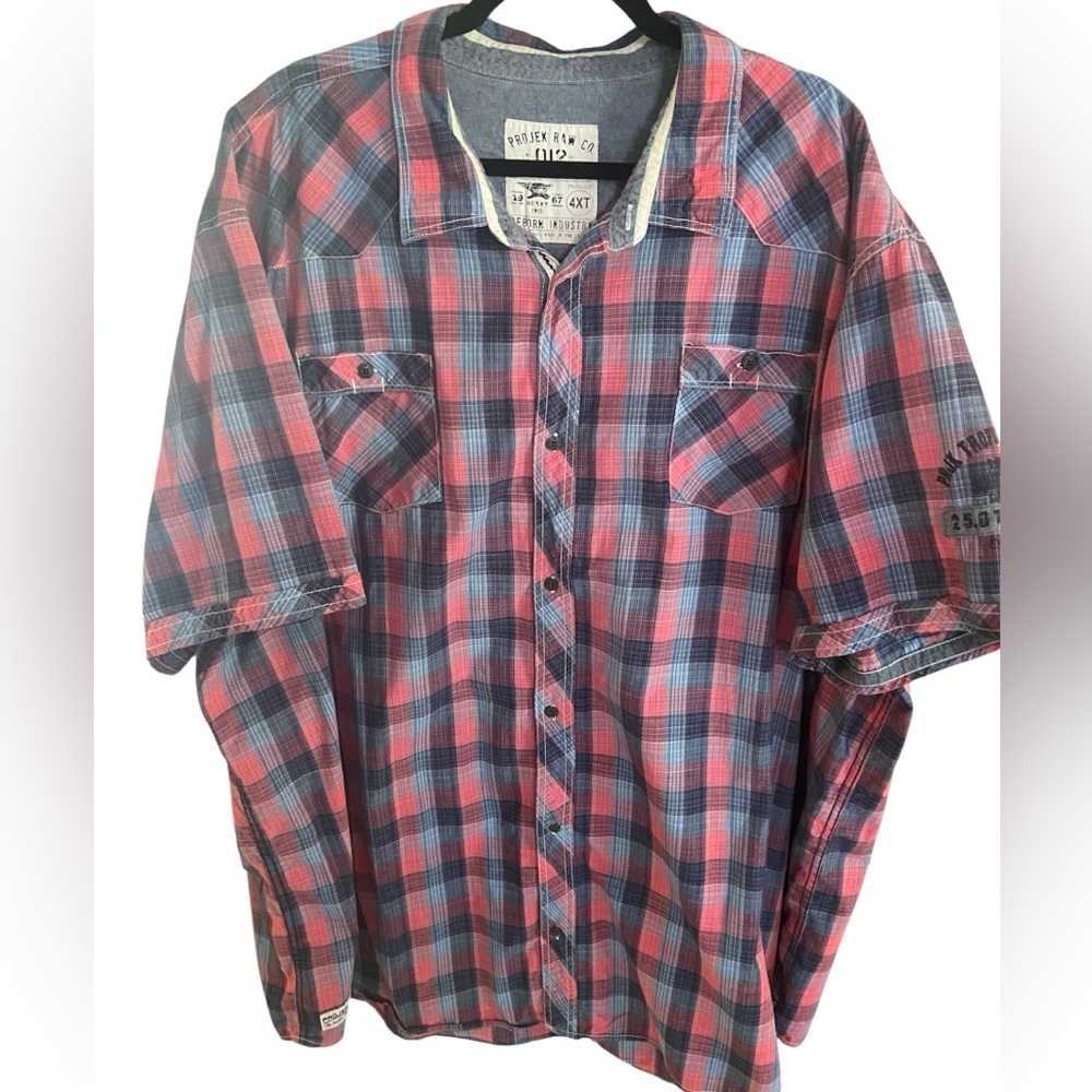 Projek Raw men’s vintage blue and red checkered shirt, 4XL, 100% cotton